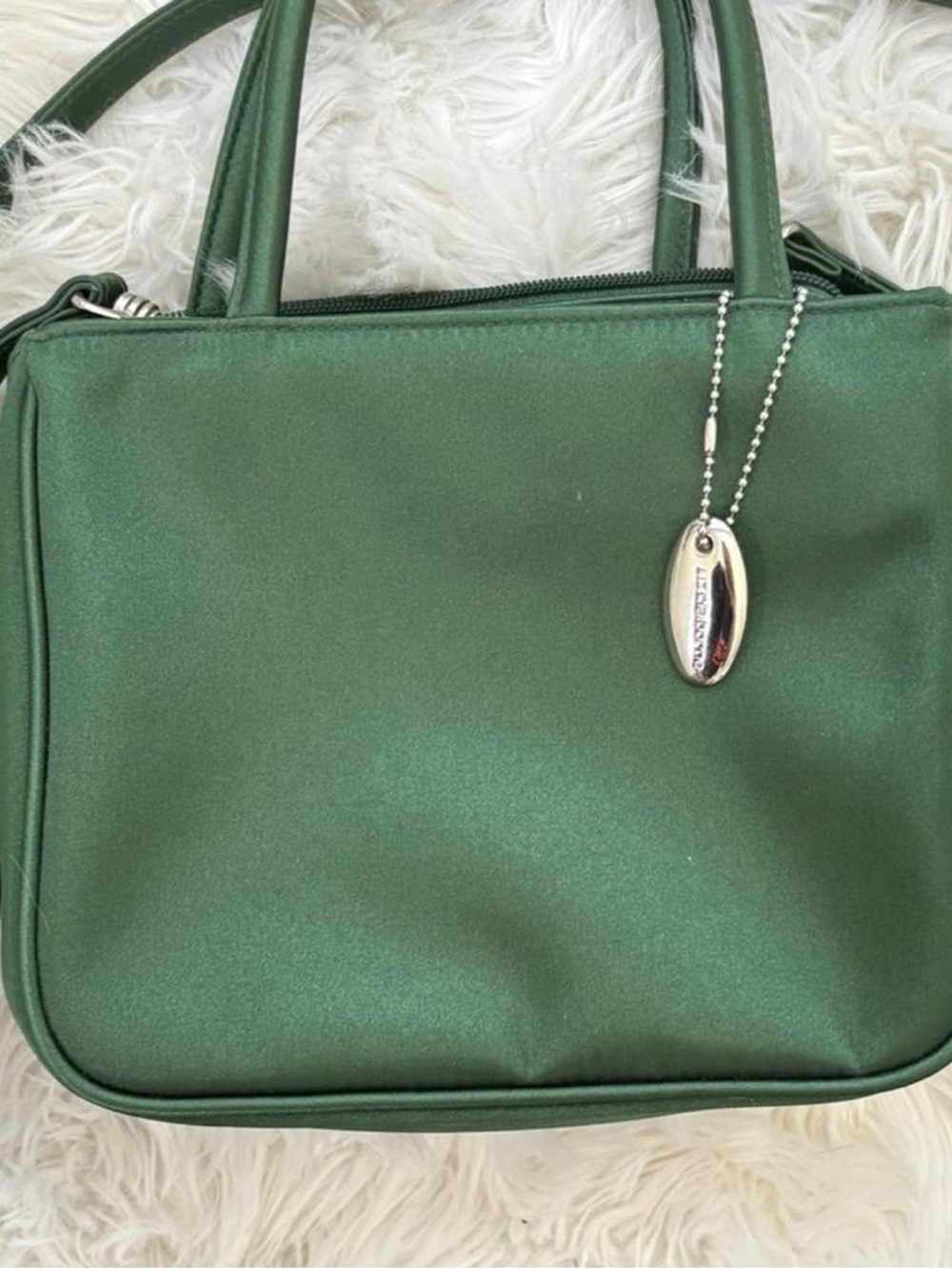 Liz Claiborne Emerald Green Satin Tote with Silver Charm